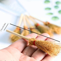 2pcs Straw Brooms Red Strings Halloween Craft Decor Witch Accessories