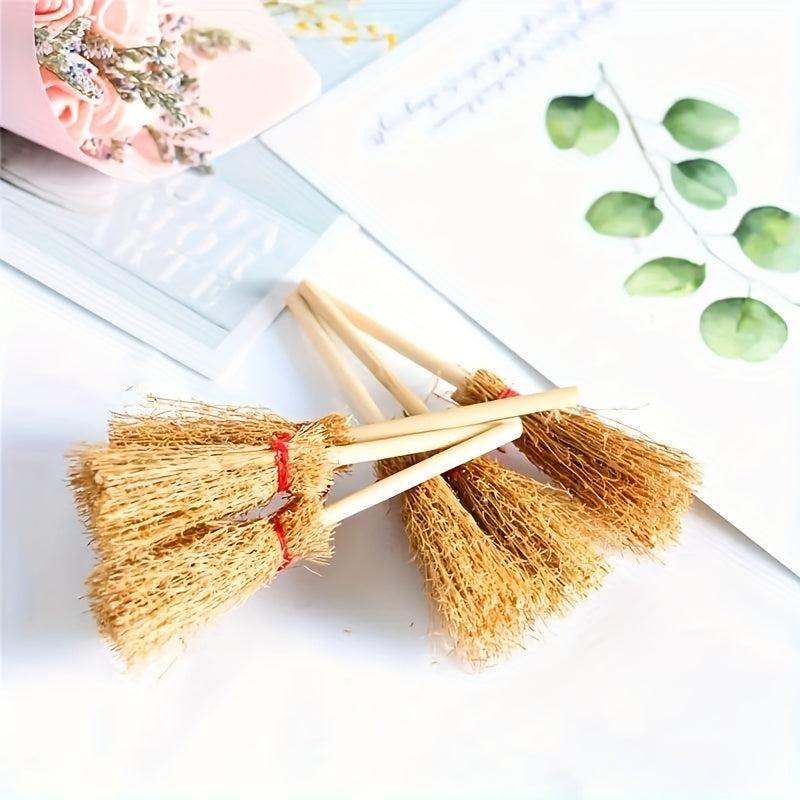 2pcs Straw Brooms Red Strings Halloween Craft Decor Witch Accessories