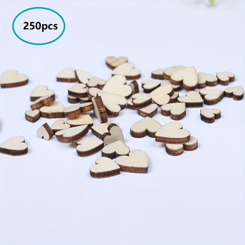250pcs Wooden Natural Love Hearts Cutouts Wedding DIY Crafts Mixed Sizes