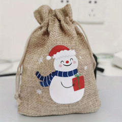 5pcs Christmas Jute Drawstring Gift Bags Small Business Supplies