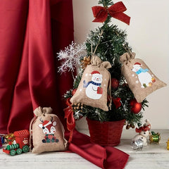 5pcs Christmas Jute Drawstring Gift Bags Small Business Supplies