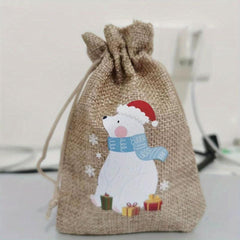 5pcs Christmas Jute Drawstring Gift Bags Small Business Supplies