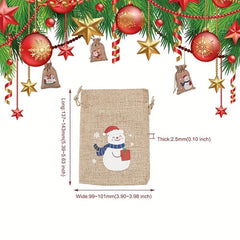5pcs Christmas Jute Drawstring Gift Bags Small Business Supplies