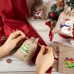 5pcs Christmas Jute Drawstring Gift Bags Small Business Supplies