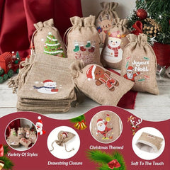 5pcs Christmas Jute Drawstring Gift Bags Small Business Supplies