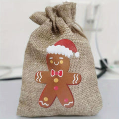 5pcs Christmas Jute Drawstring Gift Bags Small Business Supplies