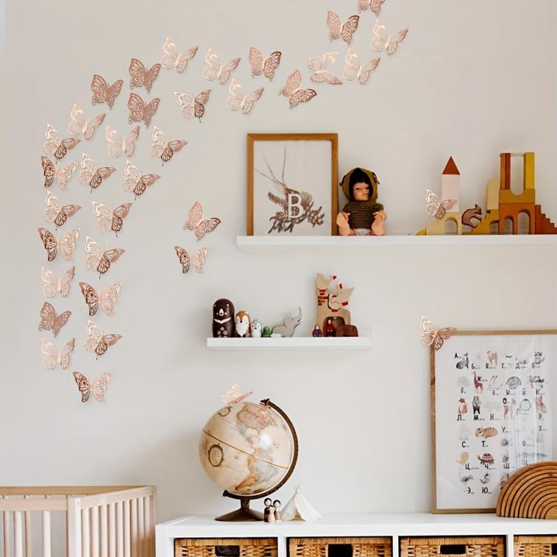 72pcs 3D Butterfly Wall Decor Stickers Silvery Butterfly Party Decorations