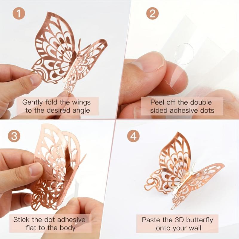 72pcs 3D Butterfly Wall Decor Stickers Silvery Butterfly Party Decorations