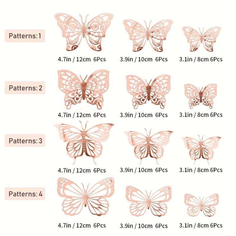 72pcs 3D Butterfly Wall Decor Stickers Silvery Butterfly Party Decorations