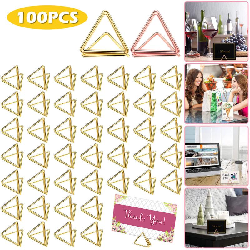 100pcs Triangle Shape Place Card Holder Clip Mini Metal Table Number Holder