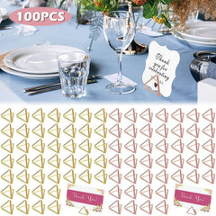 100pcs Triangle Shape Place Card Holder Clip Mini Metal Table Number Holder