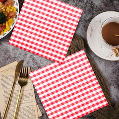 20pcs Disposable Red & Gingham Paper Napkin Dinnerware Supplies for Parties
