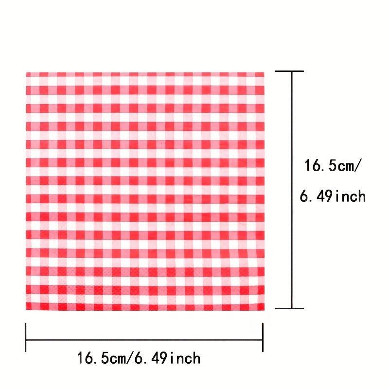 20pcs Disposable Red & Gingham Paper Napkin Dinnerware Supplies for Parties