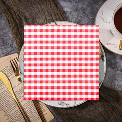 20pcs Disposable Red & Gingham Paper Napkin Dinnerware Supplies for Parties