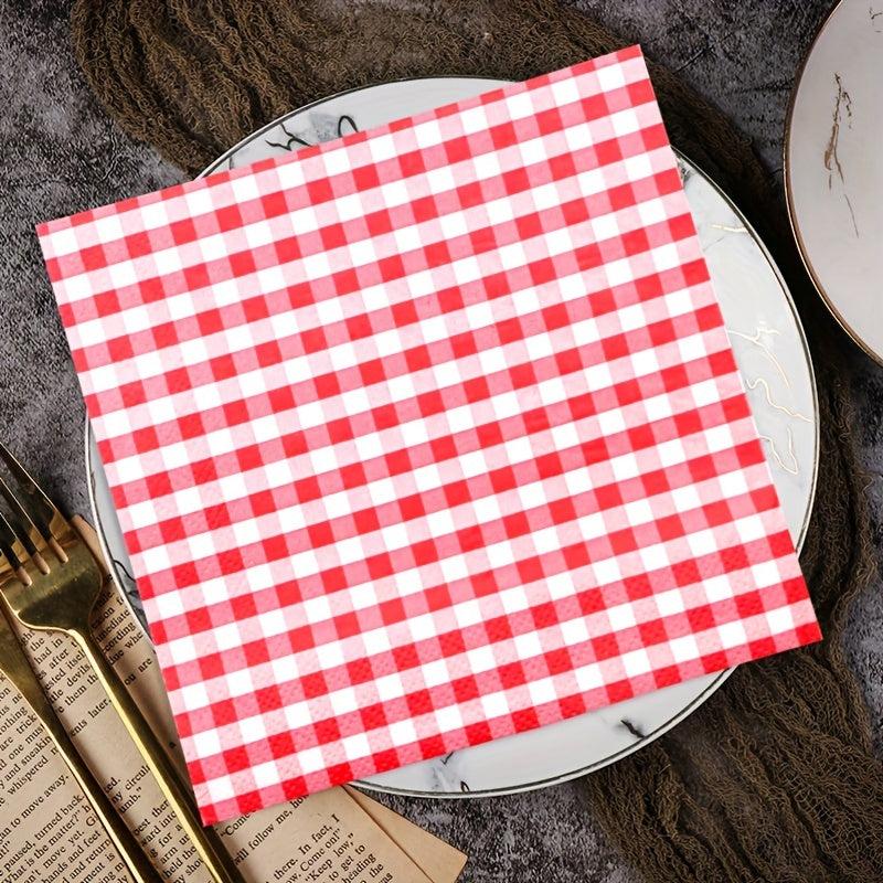 20pcs Disposable Red & Gingham Paper Napkin Dinnerware Supplies for Parties
