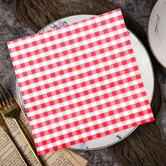 20pcs Disposable Red & Gingham Paper Napkin Dinnerware Supplies for Parties