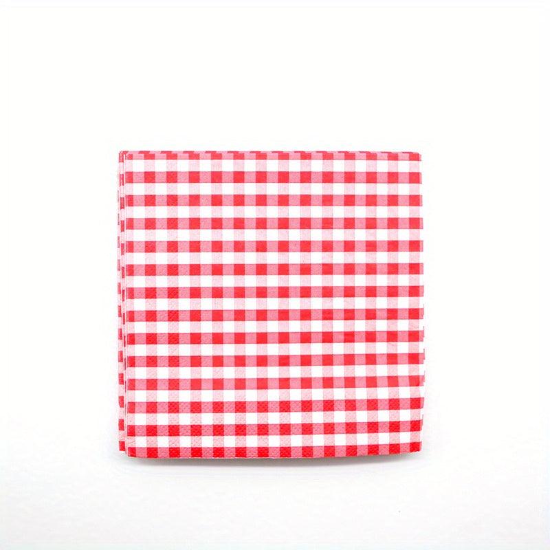 20pcs Disposable Red & Gingham Paper Napkin Dinnerware Supplies for Parties