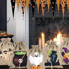 Halloween Linen Bundle Candy Cookie Storage Bag Drawstring Gift Decoration