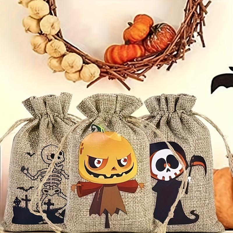 Halloween Linen Bundle Candy Cookie Storage Bag Drawstring Gift Decoration
