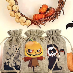Halloween Linen Bundle Candy Cookie Storage Bag Drawstring Gift Decoration