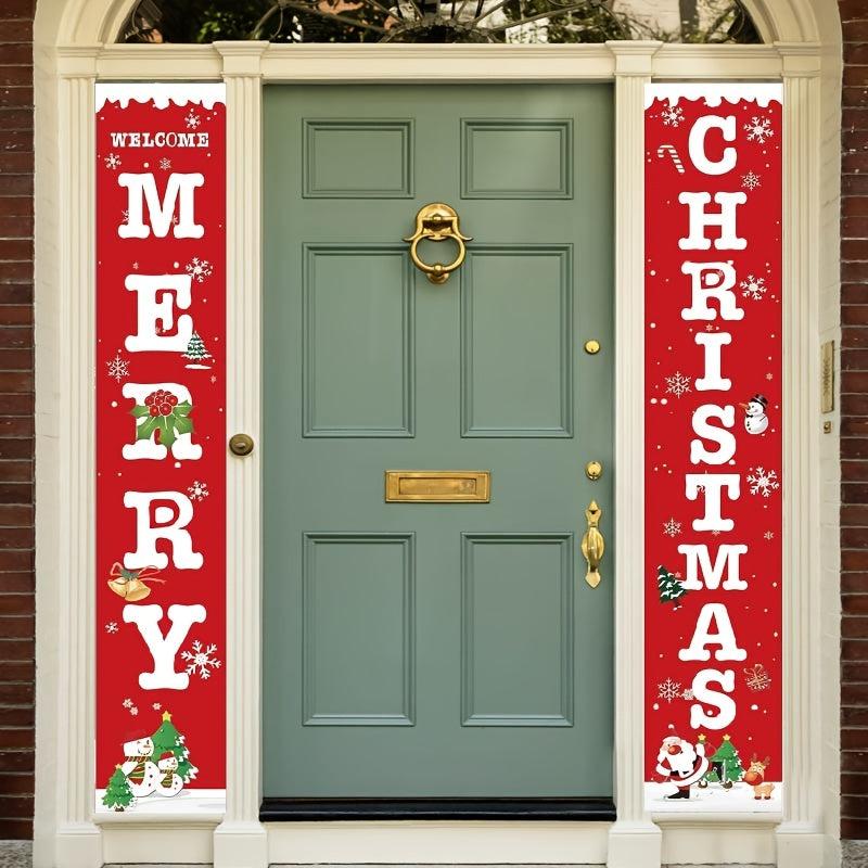 2pcs Merry Christmas Front Porch Signs Set - Christmas Decorated Banners