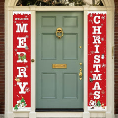 2pcs Merry Christmas Front Porch Signs Set - Christmas Decorated Banners