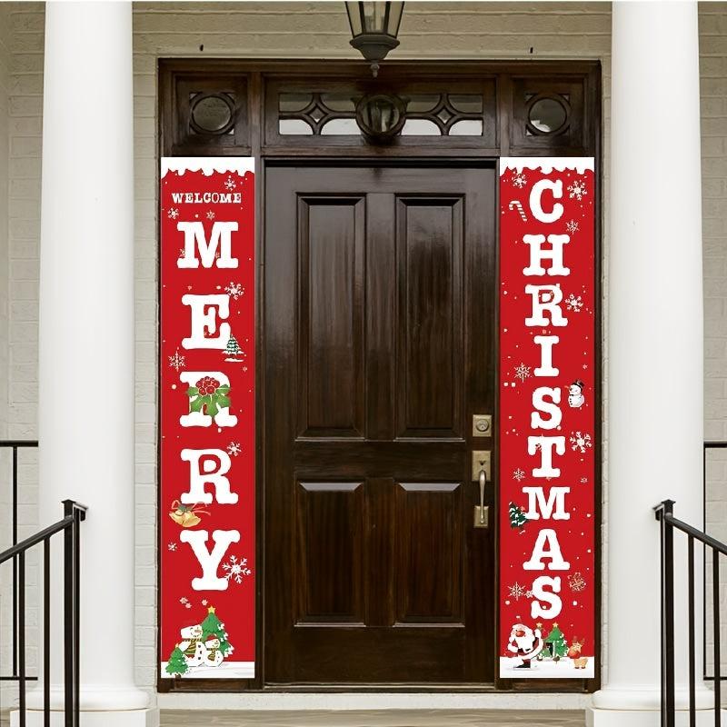 2pcs Merry Christmas Front Porch Signs Set - Christmas Decorated Banners