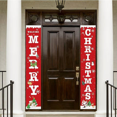 2pcs Merry Christmas Front Porch Signs Set - Christmas Decorated Banners