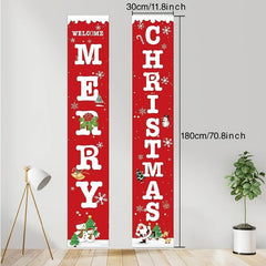 2pcs Merry Christmas Front Porch Signs Set - Christmas Decorated Banners