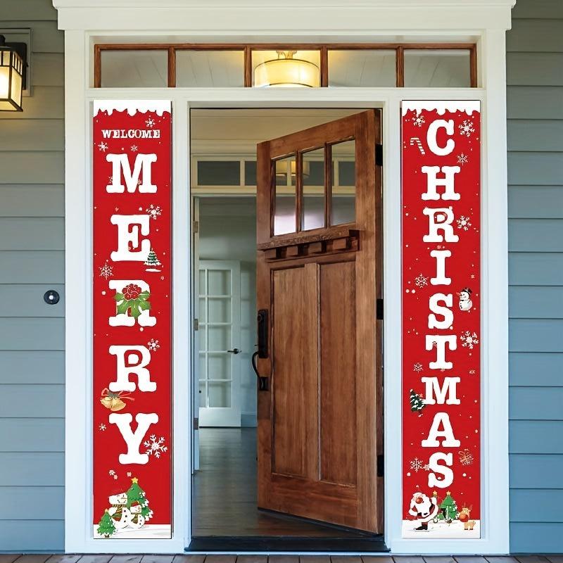 2pcs Merry Christmas Front Porch Signs Set - Christmas Decorated Banners