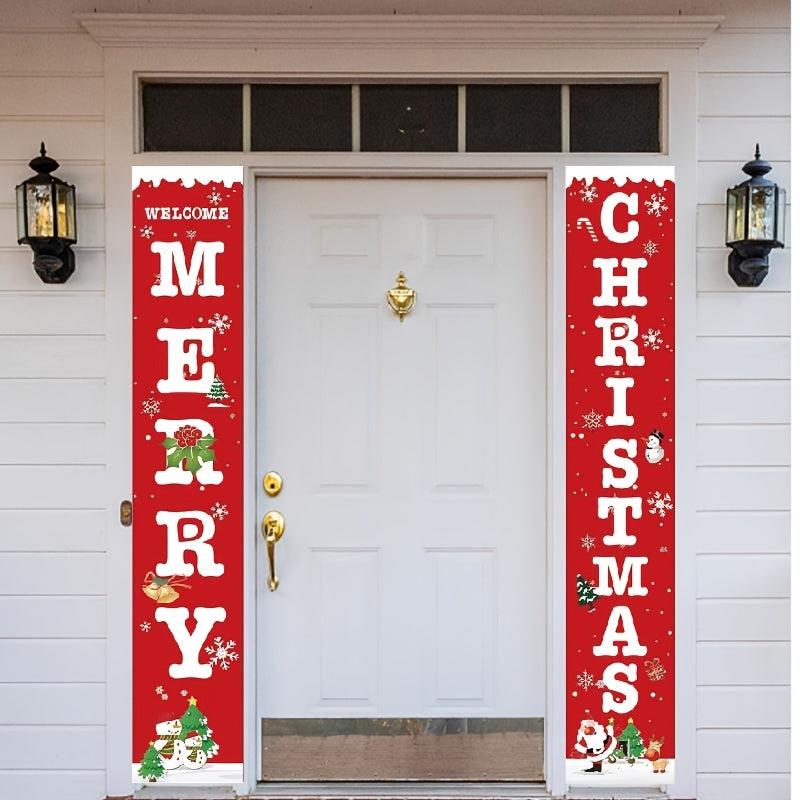 2pcs Merry Christmas Front Porch Signs Set - Christmas Decorated Banners