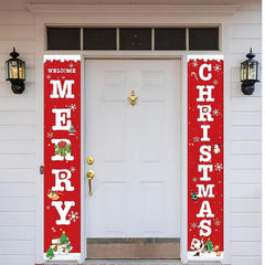 2pcs Merry Christmas Front Porch Signs Set - Christmas Decorated Banners