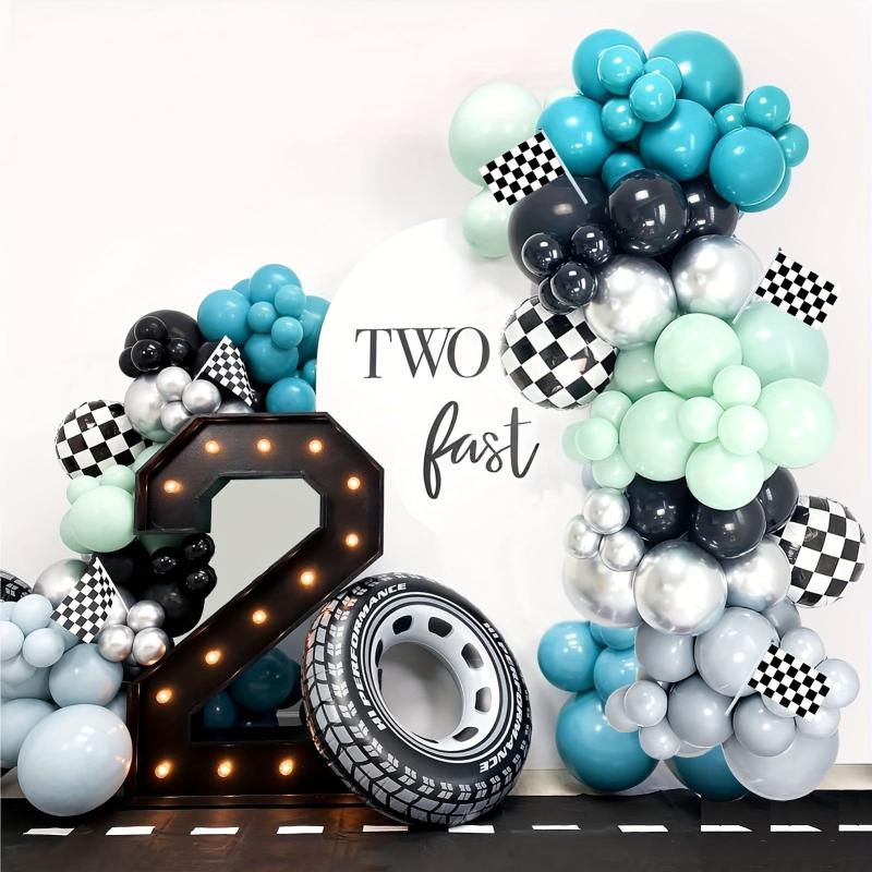 130pc Racing Balloon Garland Set - Quick Decor with Green & Black Balloons