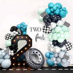 130pc Racing Balloon Garland Set - Quick Decor with Green & Black Balloons
