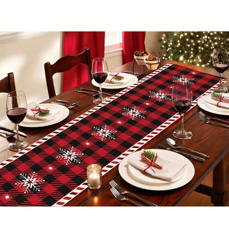 Christmas Table Cloth Red Flower Pine Leaf Table Runner Christmas Decoration