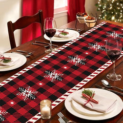 Christmas Table Cloth Red Flower Pine Leaf Table Runner Christmas Decoration
