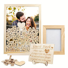 Rustic Wedding Guest Book with 102 Wooden Hearts