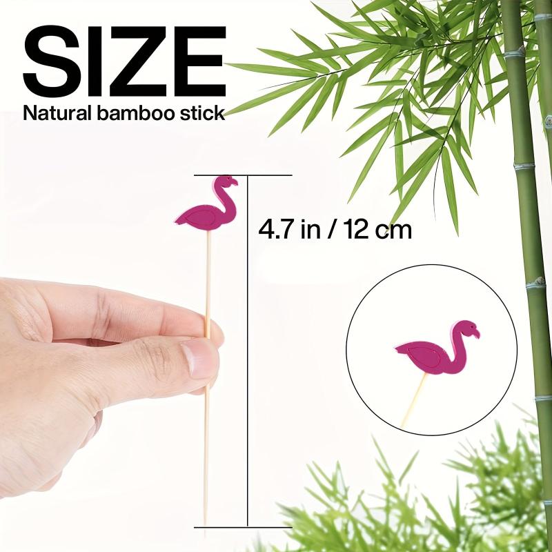 50pcs Flamingo Cocktail Picks Wooden Sticks for Luau Hawaii Beach Holiday