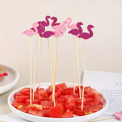 50pcs Flamingo Cocktail Picks Wooden Sticks for Luau Hawaii Beach Holiday