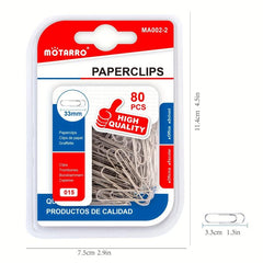 80 Silver Paper Clips 33mm Durable Clamp for School & Office Supplies