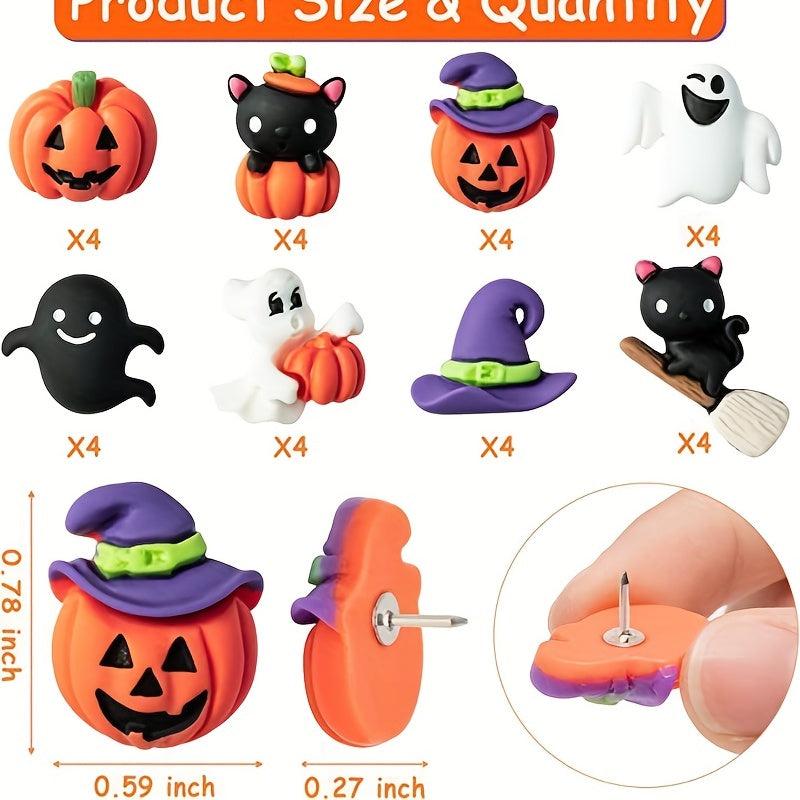 Halloween Theme Push Pins Pumpkin Cat Ghost Metal Decorative Pins 32pcs
