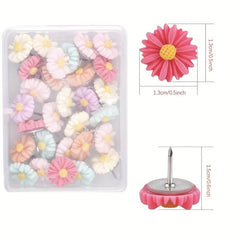40pcs Small Daisy Flower Push Pins Colorful Cork Board Thumb Tacks