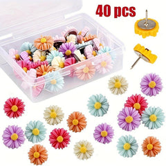 40pcs Small Daisy Flower Push Pins Colorful Cork Board Thumb Tacks