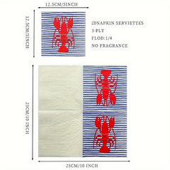 20pcs Striped Red Lobster Pattern Napkins Party Decoration Paper Towel