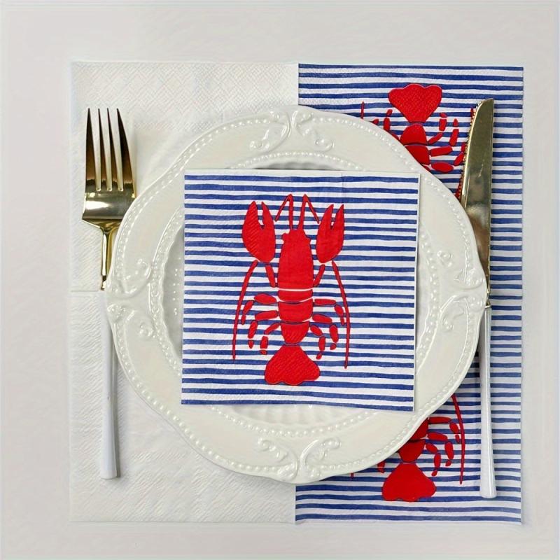 20pcs Striped Red Lobster Pattern Napkins Party Decoration Paper Towel