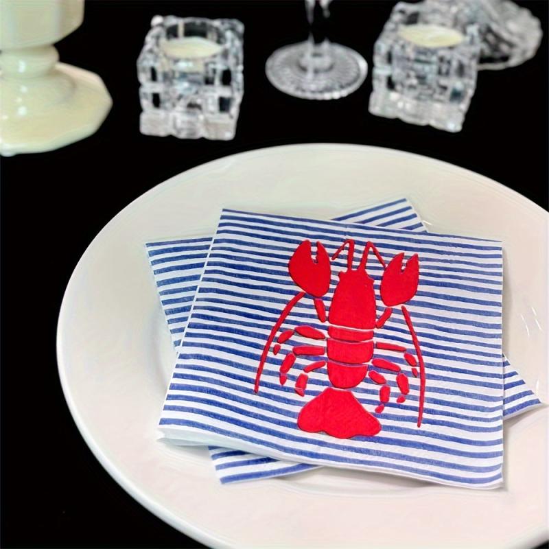 20pcs Striped Red Lobster Pattern Napkins Party Decoration Paper Towel