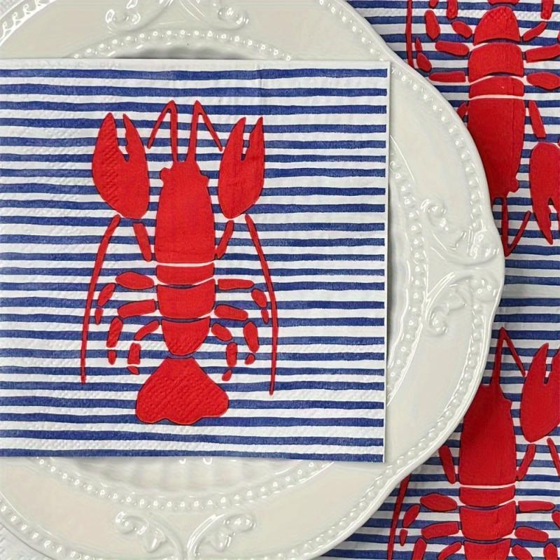 20pcs Striped Red Lobster Pattern Napkins Party Decoration Paper Towel