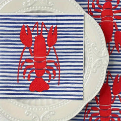 20pcs Striped Red Lobster Pattern Napkins Party Decoration Paper Towel