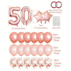 25pcs Rose Golden Mixed Balloons 50th Birthday Party Decorations