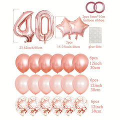 25pcs Rose Golden Mixed Balloons 40th Birthday Party Decorations